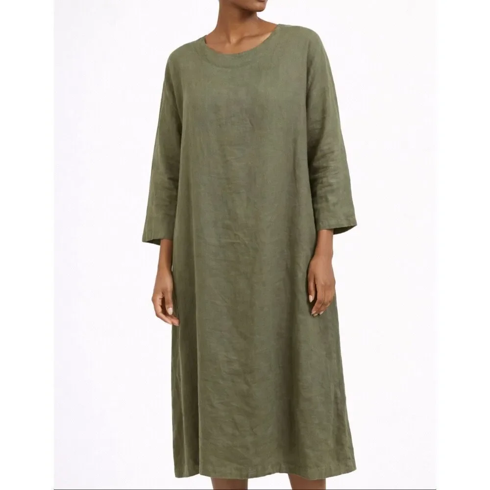 Linen Life green dress oversized boho lagenlook relaxed fit one size